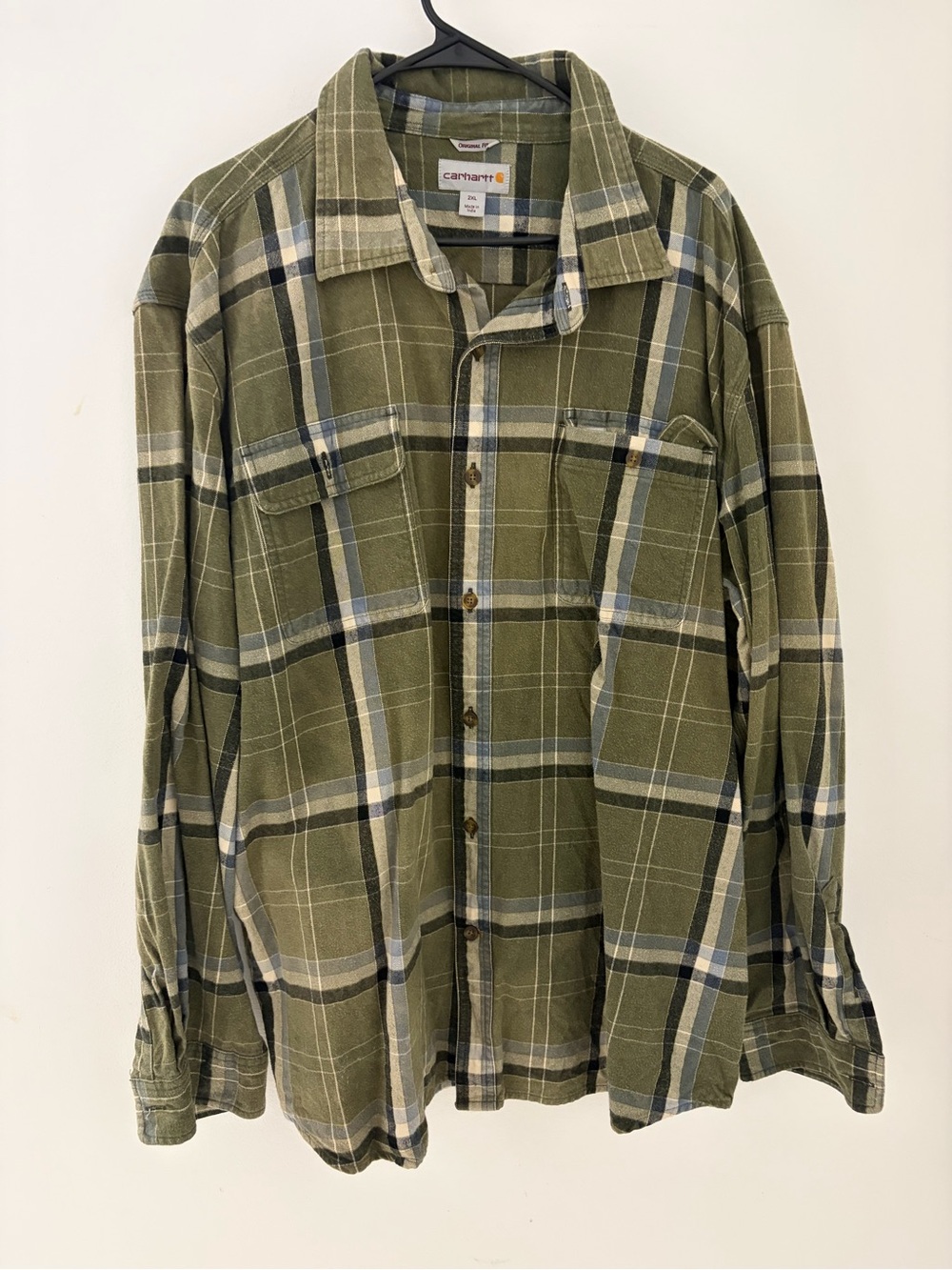 Carhartt Olive Green Plaid Button-Down Work Shirt